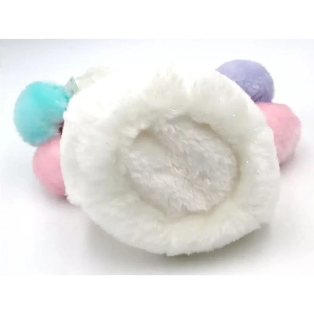 Vintage Gymboree Plush Purse Fuzzy Pouch Basket White Multicolor Puff Balls